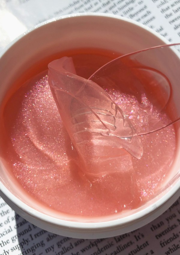 Close up of the Heimish Bulgarian Rose Water Hydrogel Eye Patch.
